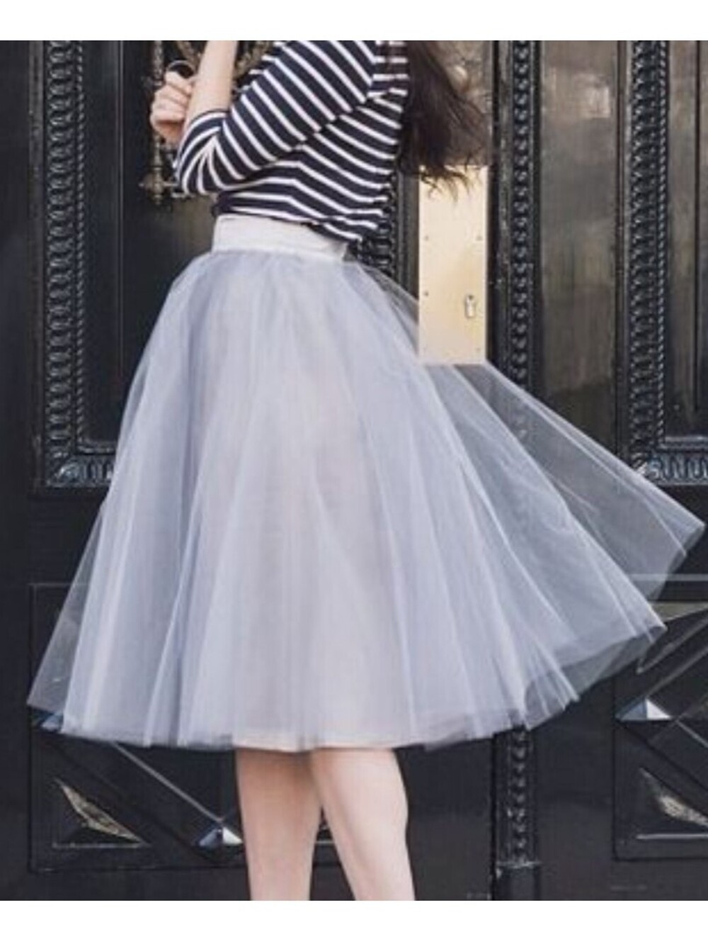 ALEXANDRA GRECCO gray tulle midi skirt sz 8